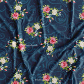 3D Till Blue Floral Digital Printed Fabric For Cord Set Wholesale Price